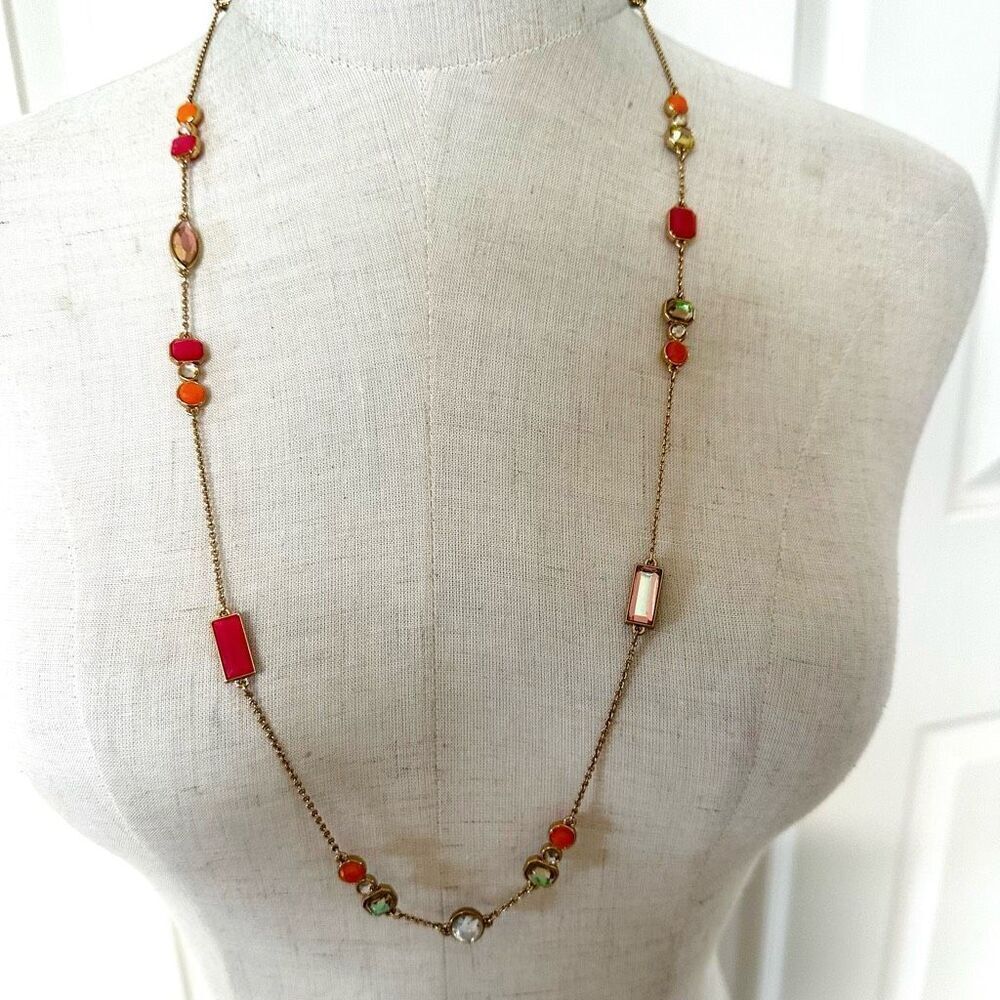 Kate Spade gold tone long rhinestone neon station necklace